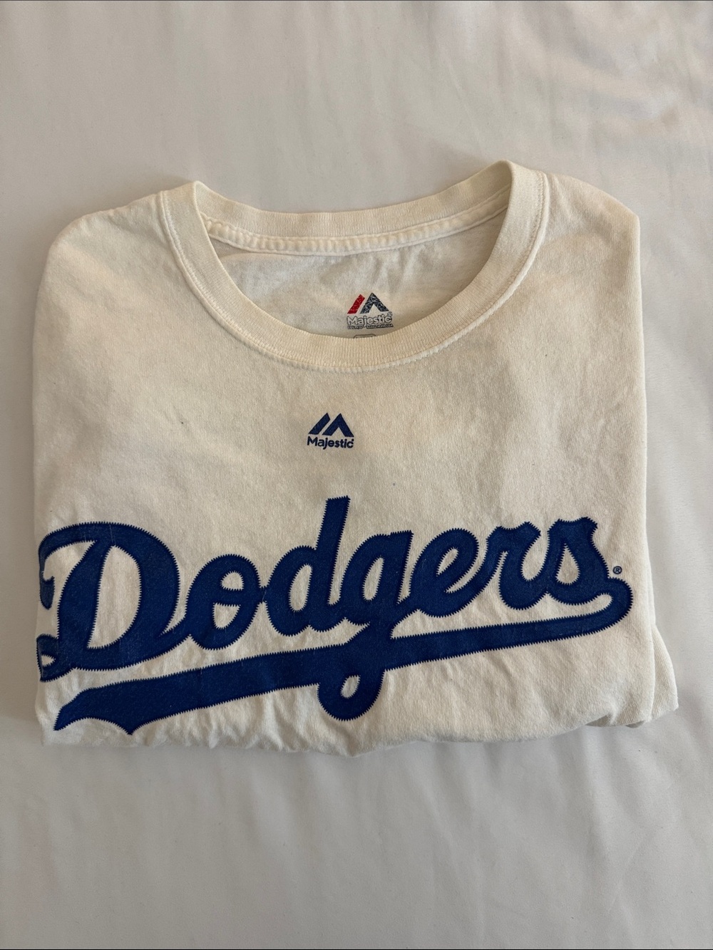 Over sized White CROP Tee with Blue Dodgers Script
